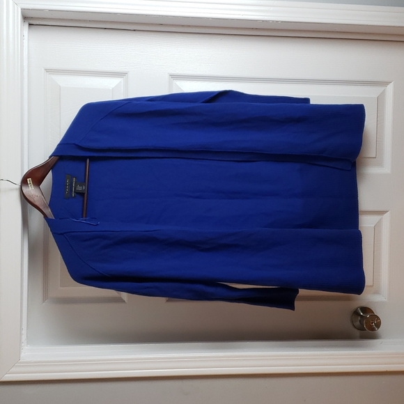 COBALT ROYAL BLUE 100%EXTRAFINE MERINO WOOL L/Sleeve Open Front Wool Cardigan XS - Picture 2 of 5